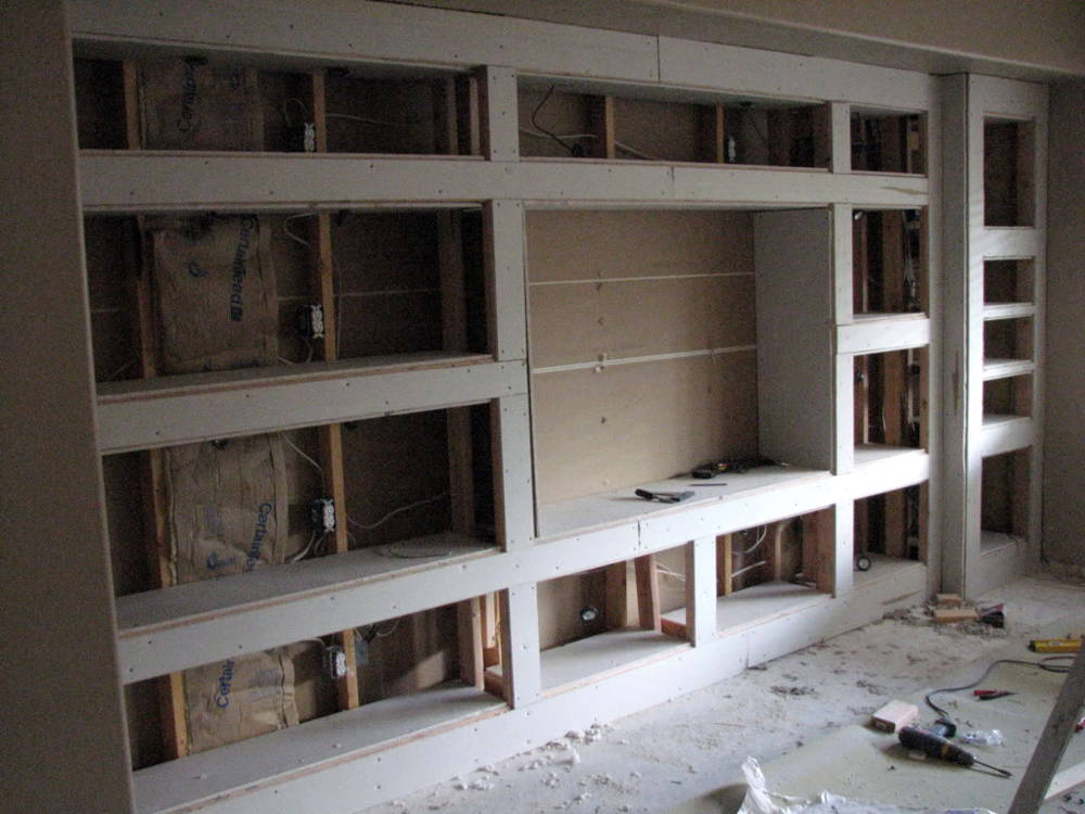 Custom entertainment center being
framed