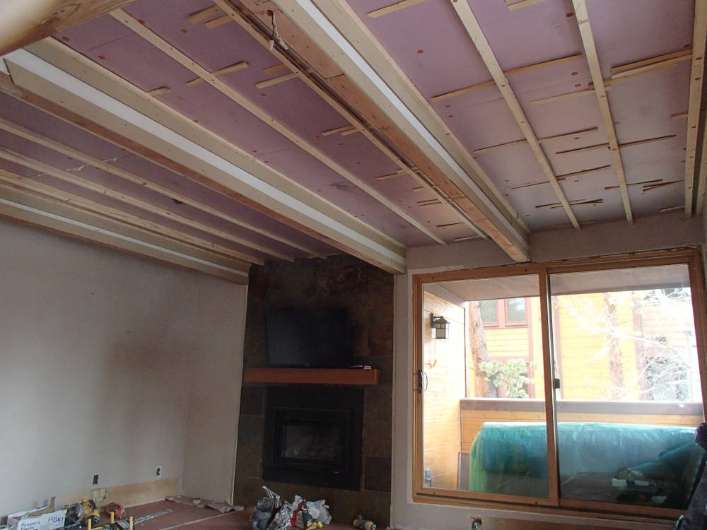 A ceiling ready for Quietrock drywall installation for sound control purposes.