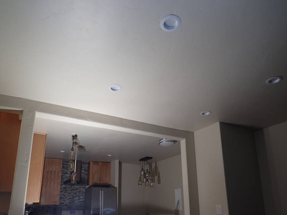 showing a ceiling after the skip trowel texture is done, ready for primer and paint.